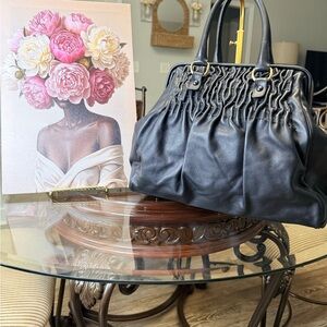 Yves Saint Laurent RARE Black Gathered Leather Satchel